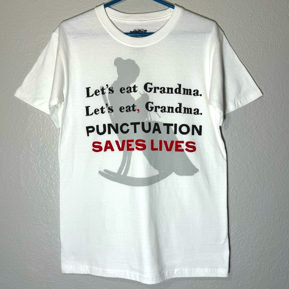 Vintage Funny T Shirt Let’s Eat Grandma Jokes Comics Festival Granny Comedy Tee